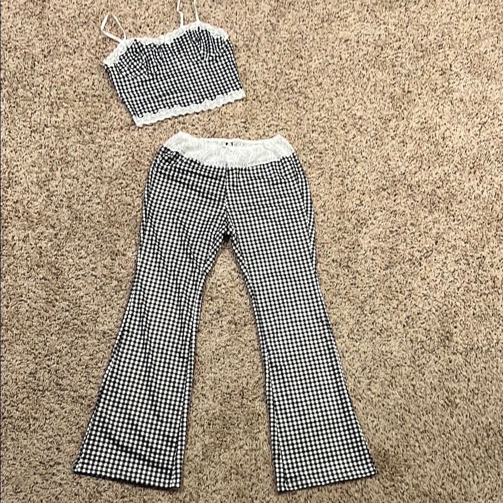 SHEIN size medium black and white with lace detail checkered matching set - Picture 5 of 9